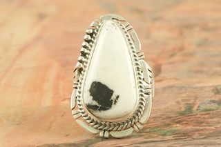 Navajo Sterling Silver Ring Featuring Genuine White Buffalo Turquoise