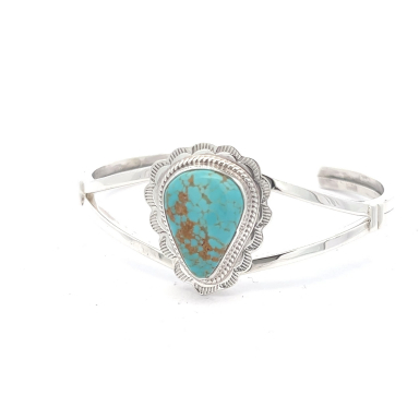 Genuine Number 8 Turquoise Sterling Silver Navajo Bracelet