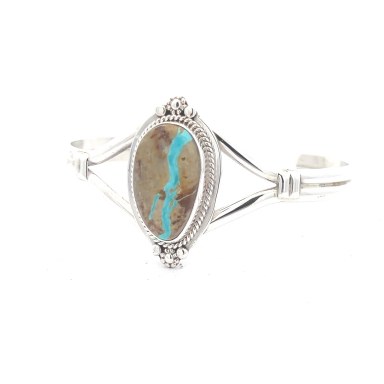 Genuine Boulder Turquoise Sterling Silver Native American Bracelet