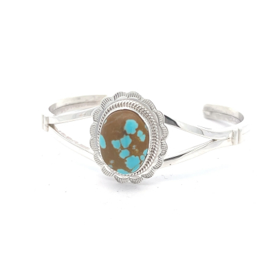 Native American Jewelry Genuine Number 8 Mine Turquoise Mine Sterling Silver Bracelet