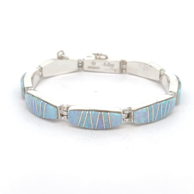 Calvin Begay Fire and Ice Opal Sterling Silver Link Bracelet