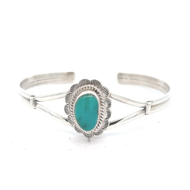 Native American Jewelry Genuine Turquoise Mountain Mine Stone Sterling Silver Bracelet