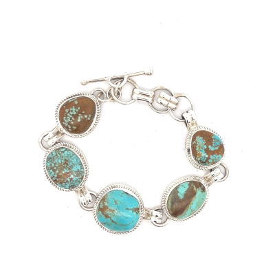 Navajo Jewelry Genuine Number 8 Mine Turquoise Sterling Silver Bracelet