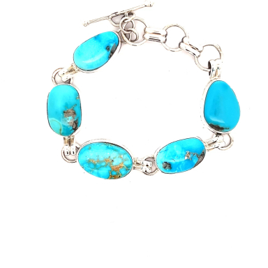 Genuine Blue Kingman Turquoise Sterling Silver Bracelet