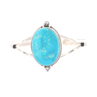 Genuine Kingman Water Web Turquoise Sterling Silver Navajo Bracelet