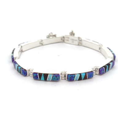 Calvin Begay Fire and Ice Opal Sterling Silver Bracelet