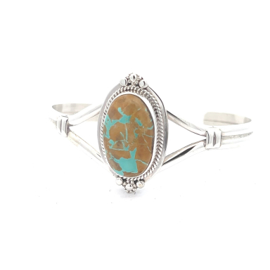 Genuine Boulder Turquoise Sterling Silver Navajo Bracelet