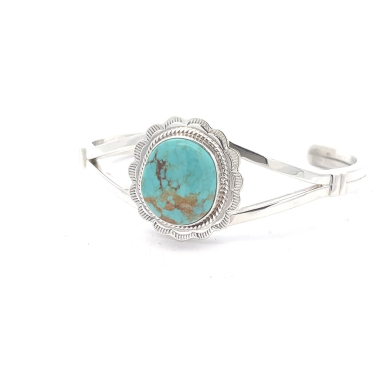 Genuine Number 8 Mine Turquoise Sterling Silver Navajo Bracelet