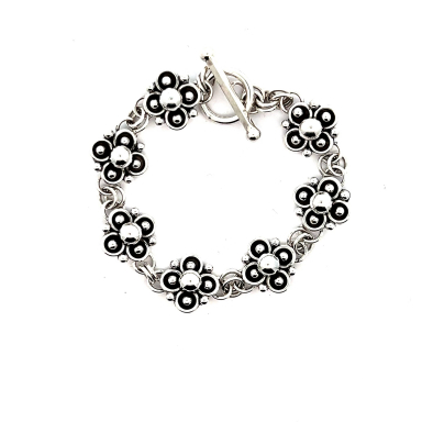 Artie Yellowhorse Clover Design Sterling Silver Link Bracelet