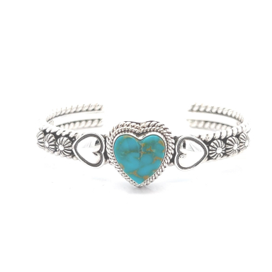 Artie Yellowhorse Jewelry Genuine Kingman Turquoise Sterling Silver Heart Bracelet