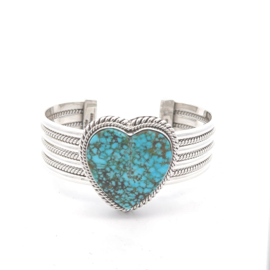 Artie Yellowhorse Jewelry Genuine Kingman Web Turquoise Sterling Silver Heart Bracelet