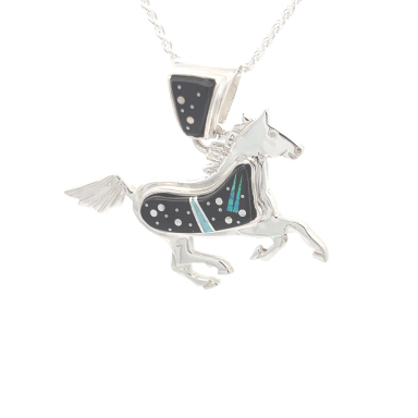 New Design! Calvin Begay Night Sky Sterling Silver Horse Pendant