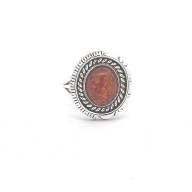 Artie Yellowhorse Genuine Amber Sterling Silver Ring