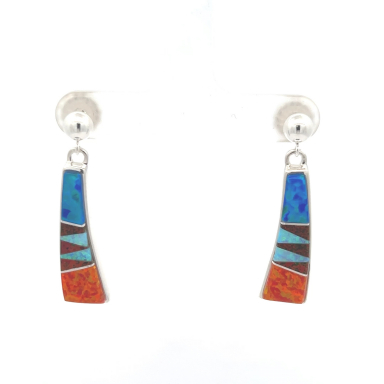 Calvin Begay Fire and Ice Opal Sterling Silver Navajo Earrings