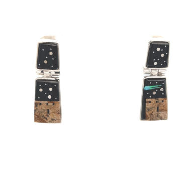 Calvin Begay Starry Night in the Pueblo Sterling Silver Navajo Earrings