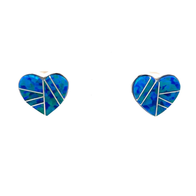 Calvin Begay Blue Opal Sterling Silver Heart Earrings