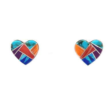 Calvin Begay Genuine Gemstones Sterling Silver Post Earrings