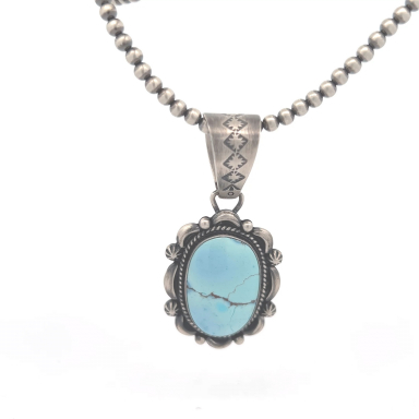 Genuine Golden Hill Turquoise Sterling Silver Pendant and Necklace Set