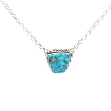 Artie Yellowhorse Genuine Kingman Turquoise Sterling Silver Necklace.