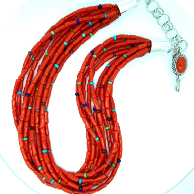 Desiree Yellowhorse 10 Strand Genuine Mediterranean Coral Heshi Necklace