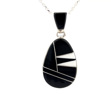 Calvin Begay Genuine Acoma Jet Sterling Silver Oval Pendant