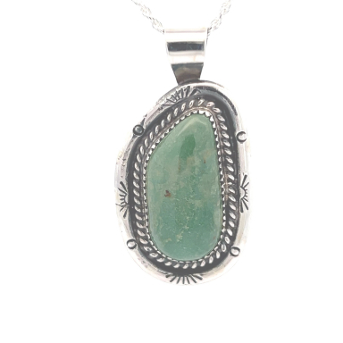 Native American Jewelry Genuine Manassa Turquoise Sterling Silver Pendant