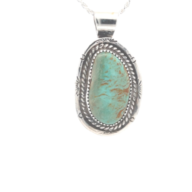 Genuine Manassa Turquoise Sterling Silver Navajo Pendant