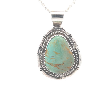 Genuine Manassa Turquoise Sterling Silver Native American Pendant