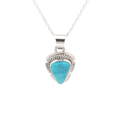 Genuine Blue Kingman Turquoise Sterling Silver Pendant