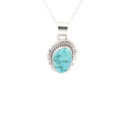 Genuine Blue Kingman Turquoise Sterling Silver Pendant