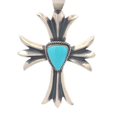 Genuine Kingman Turquoise Sterling Silver Cross Pendant