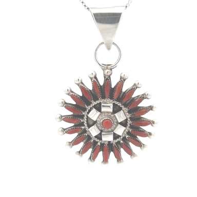 Genuine Coral Sterling Silver Zuni Indian Pendant