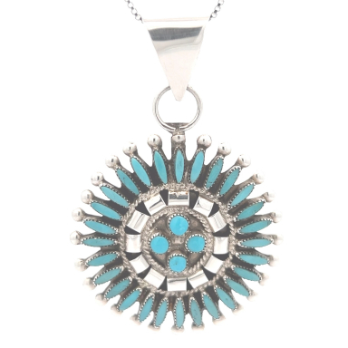 Genuine Sleeping Beauty Turquoise Sterling Silver Zuni Indian Pendant