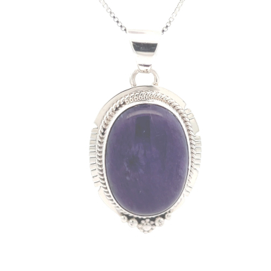 Native American Jewelry Genuine Charoite Sterling Silver Pendant