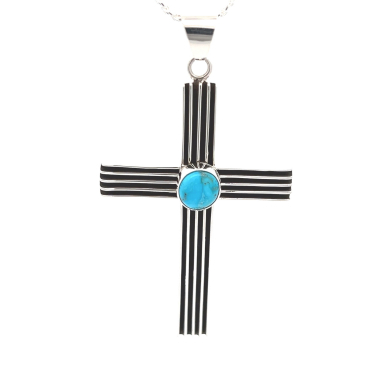 Genuine Sleeping Beauty Turquoise Sterling Silver Cross Pendant