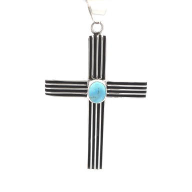 Genuine Golden Hill Turquoise Sterling Silver Cross Pendant