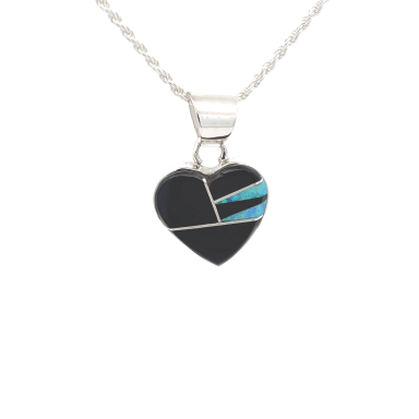 Calvin Begay Genuine Acoma Jet Sterling Silver Heart Pendant