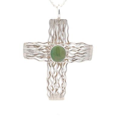 Genuine Kingman Turquoise Sterling Silver Cross Pendant