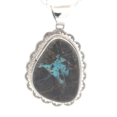 Genuine Boulder Turquoise Sterling Silver Navajo Pendant