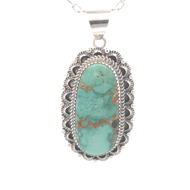 Genuine Royston Turquoise Sterling Silver Pendant 2 1/4 inches long