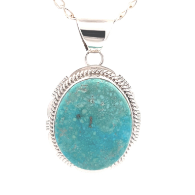 Genuine Kingman Turquoise Sterling Silver Navajo Pendant