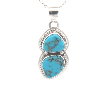 Navajo Jewelry Genuine Tyrone Turquoise Sterling Silver Pendant