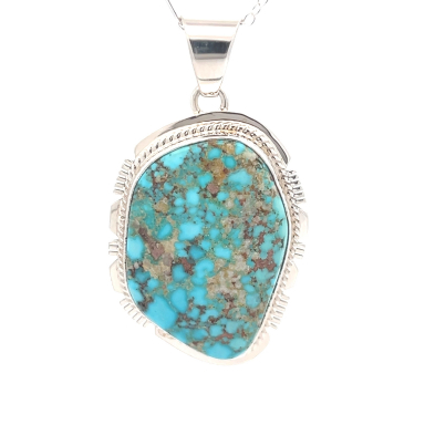 Genuine Turquoise Mountain Mine Stone Sterling Silver Navajo Pendant