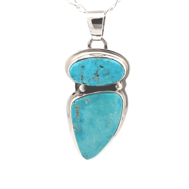 Genuine Kingman Turquoise Sterling Silver Native American Pendant