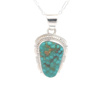 Genuine Turquoise Mountain Mine Sterling Silver Native American Pendant