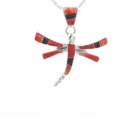 Calvin Begay Jewelry Genuine Spiny Oyster Shell Sterling Silver Dragonfly Pendant