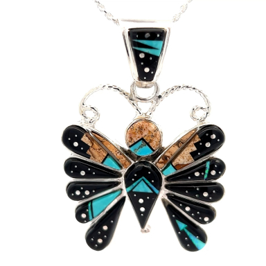 Calvin Begay Jewelry Night Sky Design Sterling Silver Butterfly Pendant