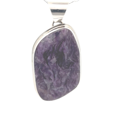 2 3/8" long Genuine Charoite Sterling Silver Pendant