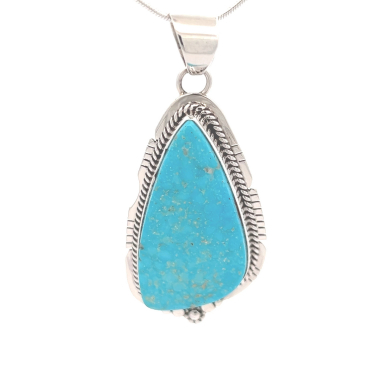 Navajo Jewelry Genuine Kingman Turquoise Sterling Silver Native American Pendant