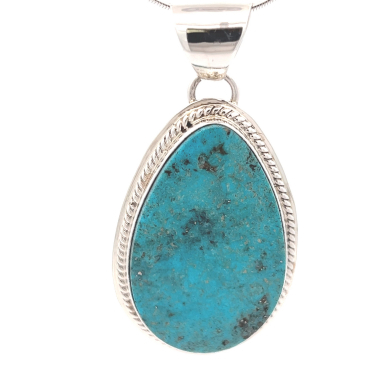 Navajo Jewelry Genuine Kingman Turquoise Sterling Silver Pendant